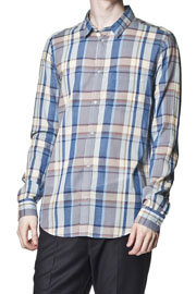  Loose Pocket Shirt Blue Beige Check