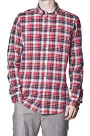  Loose Pocket Shirt Blue Red - 0