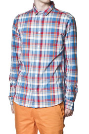 Loose Pocket Shirt Orange Blue Check