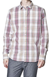  Loose Pocket Shirt Red Beige Check