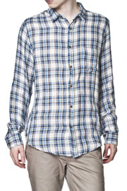  Loose Pocket Shirt White Blue Check